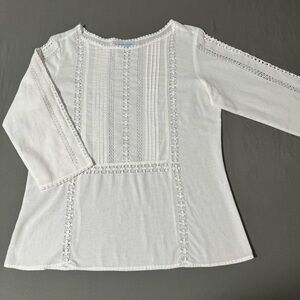 MI GOLONDRINA Solid White Artisan Handmade Cotton Blouse 3/4 Sleeves